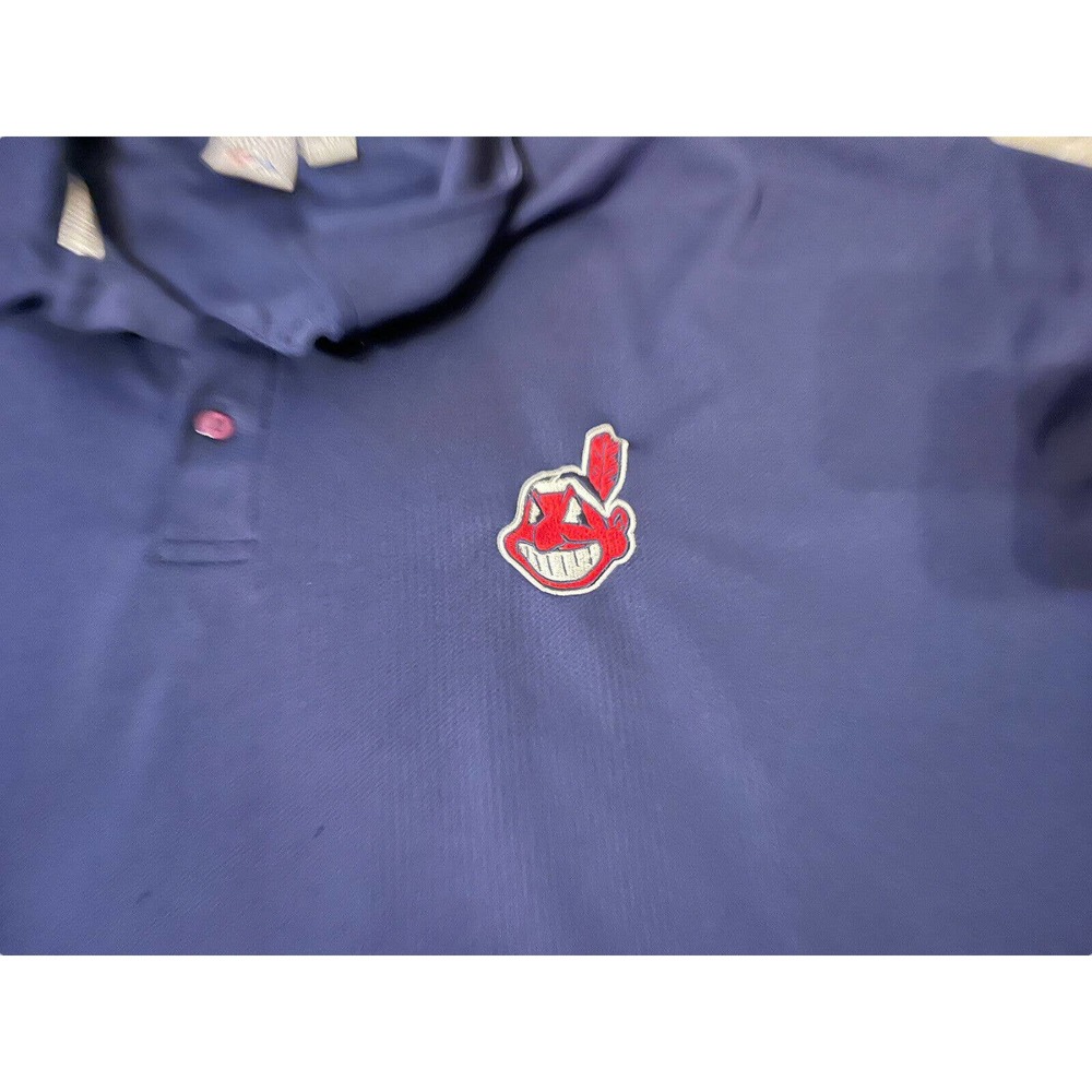 Cleveland Indians Polo Shirt Men's 4XT Blue Golf Chief Wahoo Indians Majestic - Picture 4 of 7